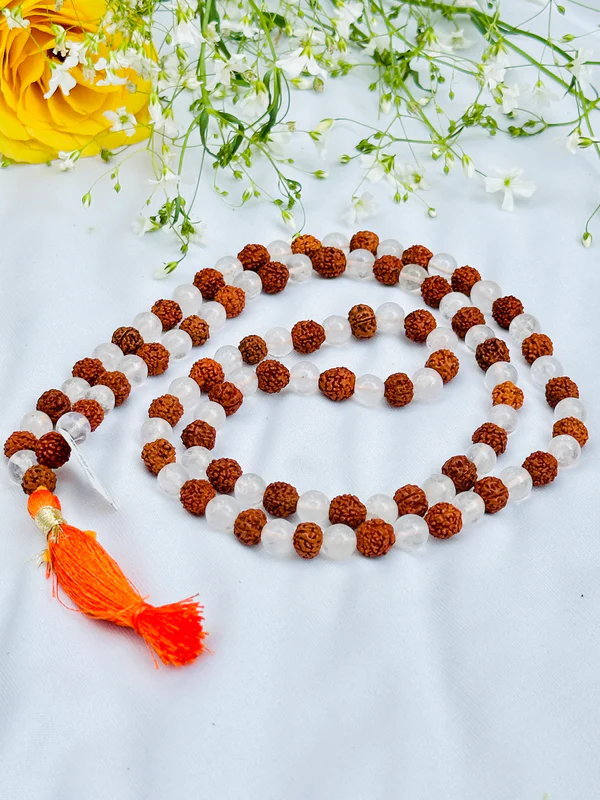 Rudraksha With Clear Quartz Mala